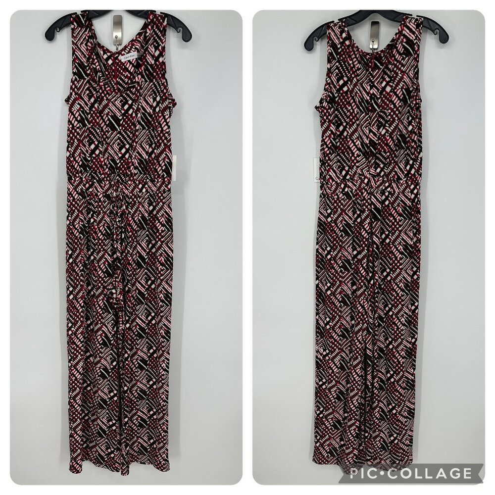 Calvin Klein Wide Leg Jumpsuit 8 Abstract Geometric Print Sleeveless Red‎ Black